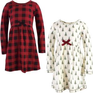 imageTouched by Nature Girls One Size Organic Cotton Short LongSleeve DressesYouth Tree Plaid Long Sleeve