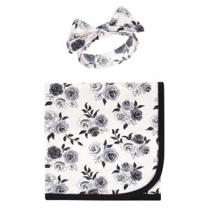 imageTouched by Nature Unisex Baby Organic Cotton Swaddle Blanket and Headband or Cap Moose One SizeBlack Floral