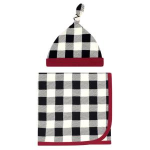 imageTouched by Nature Unisex Baby Organic Cotton Swaddle Blanket and Headband or Cap Moose One SizeBlack Plaid