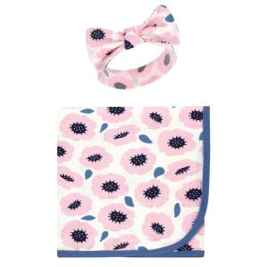 imageTouched by Nature Unisex Baby Organic Cotton Swaddle Blanket and Headband or Cap Moose One SizeBlossoms