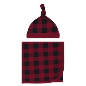 imageTouched by Nature Unisex Baby Organic Cotton Swaddle Blanket and Headband or Cap Moose One SizeBuffalo Plaid