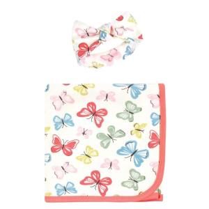 imageTouched by Nature Unisex Baby Organic Cotton Swaddle Blanket and Headband or Cap Moose One SizeButterflies