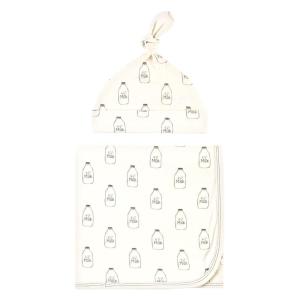 imageTouched by Nature Unisex Baby Organic Cotton Swaddle Blanket and Headband or Cap Moose One SizeMilk