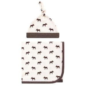 imageTouched by Nature Unisex Baby Organic Cotton Swaddle Blanket and Headband or Cap Moose One SizeMoose
