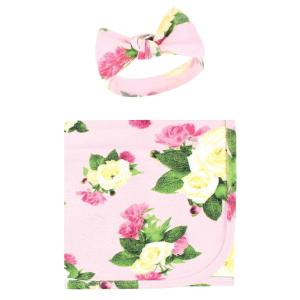 imageTouched by Nature Unisex Baby Organic Cotton Swaddle Blanket and Headband or Cap Moose One SizeRose Peony