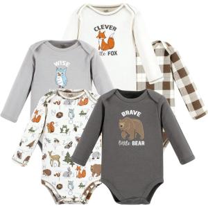 imageTouched by Nature babygirls Organic Cotton Longsleeve BodysuitsBoy Woodland Alphabet 5pack
