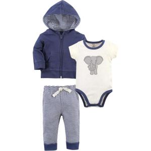 imageTouched by Nature unisexbaby Organic Cotton Hoodie Bodysuit Or Tee Top and PantStripe Elephant