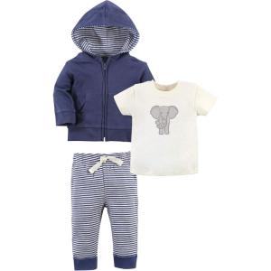 imageTouched by Nature unisexbaby Organic Cotton Hoodie Bodysuit Or Tee Top and PantStripe Elephant Toddler