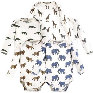 imageTouched by Nature unisexbaby Organic Cotton Longsleeve BodysuitsClassic Safari Animals