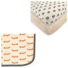 imageOrganic Cotton Fitted Crib Sheet 2Pack ampamp Cotton Swaddle BlanketHedgehogFox