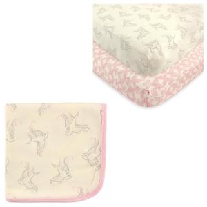 imageOrganic Cotton Fitted Crib Sheet 2Pack ampamp Cotton Swaddle BlanketBird