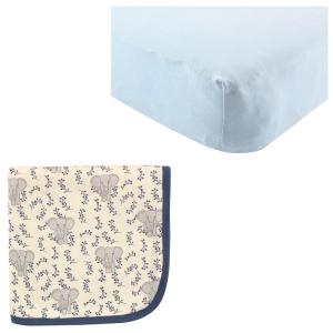 imageOrganic Cotton Fitted Crib Sheet ampamp Cotton Swaddle BlanketBlueElephant