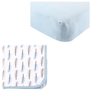 imageOrganic Cotton Fitted Crib Sheet ampamp Cotton Swaddle BlanketBlueFeather