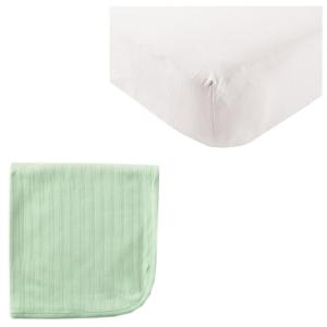imageOrganic Cotton Fitted Crib Sheet ampamp Cotton Swaddle BlanketWhiteCelery