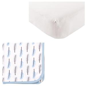 imageOrganic Cotton Fitted Crib Sheet ampamp Cotton Swaddle BlanketWhiteFeather