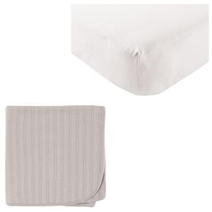 imageOrganic Cotton Fitted Crib Sheet ampamp Cotton Swaddle BlanketWhiteGray