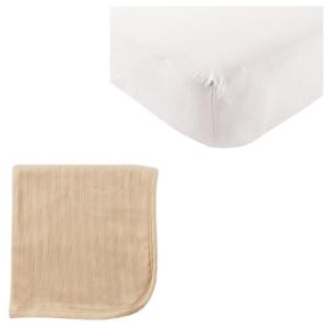 imageOrganic Cotton Fitted Crib Sheet ampamp Cotton Swaddle BlanketWhiteTan