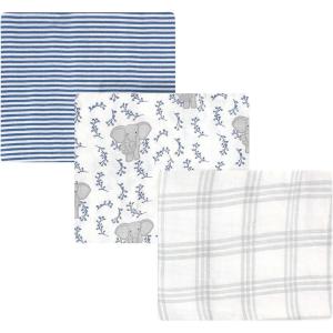 imageTouched by Nature Unisex Baby Organic Cotton Muslin Swaddle Blanket Blue Elephant One SizeBlue Elephant