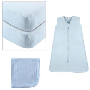 imageOrganic Fitted Crib Sheet 2Pack Cotton Swaddle Blanket ampamp Wearable Sleeping BagBlue