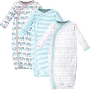 imageTouched by Nature Baby Girls Organic Cotton Kimono GownsMint Gray Elephant
