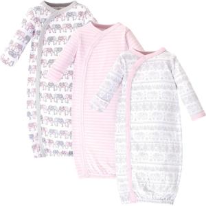 imageTouched by Nature Baby Girls Organic Cotton Kimono GownsPink Gray Elephant
