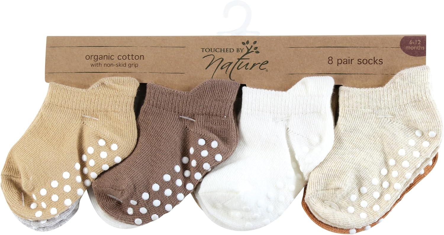 imageTouched by Nature Girls Unisex Baby Organic Cotton Socks with NonSkid Gripper for Fall ResistanceBeige Neutral