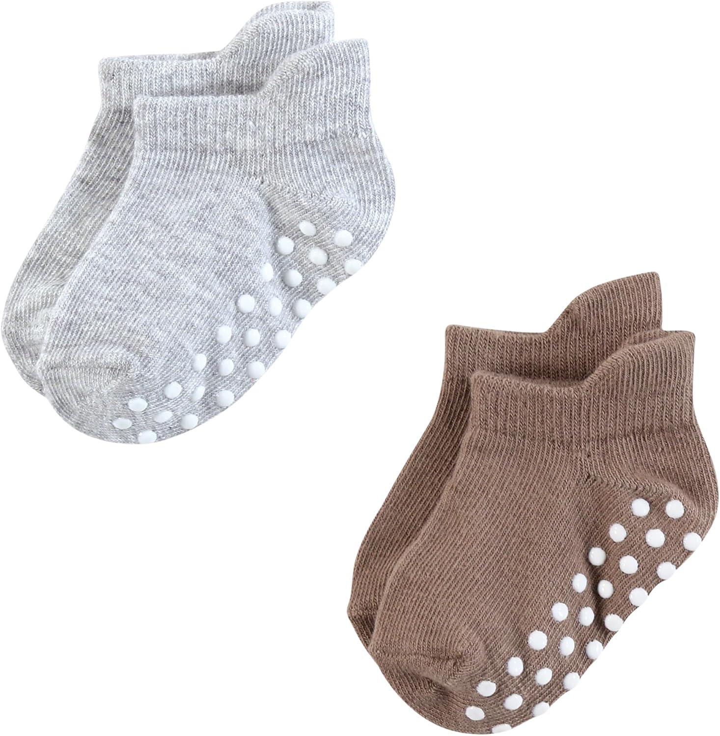 imageTouched by Nature Girls Unisex Baby Organic Cotton Socks with NonSkid Gripper for Fall ResistanceBeige Neutral