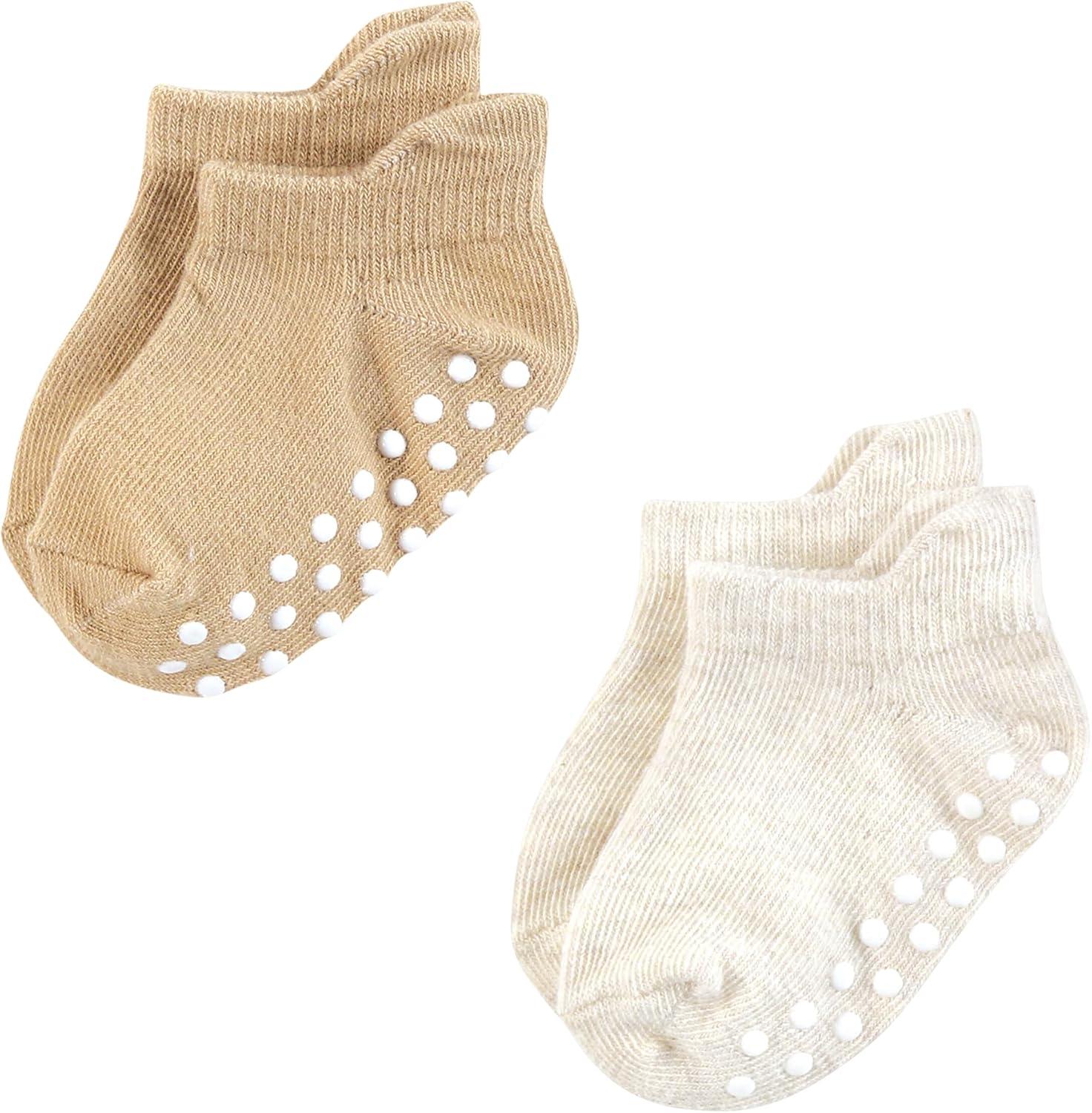 imageTouched by Nature Girls Unisex Baby Organic Cotton Socks with NonSkid Gripper for Fall ResistanceBeige Neutral
