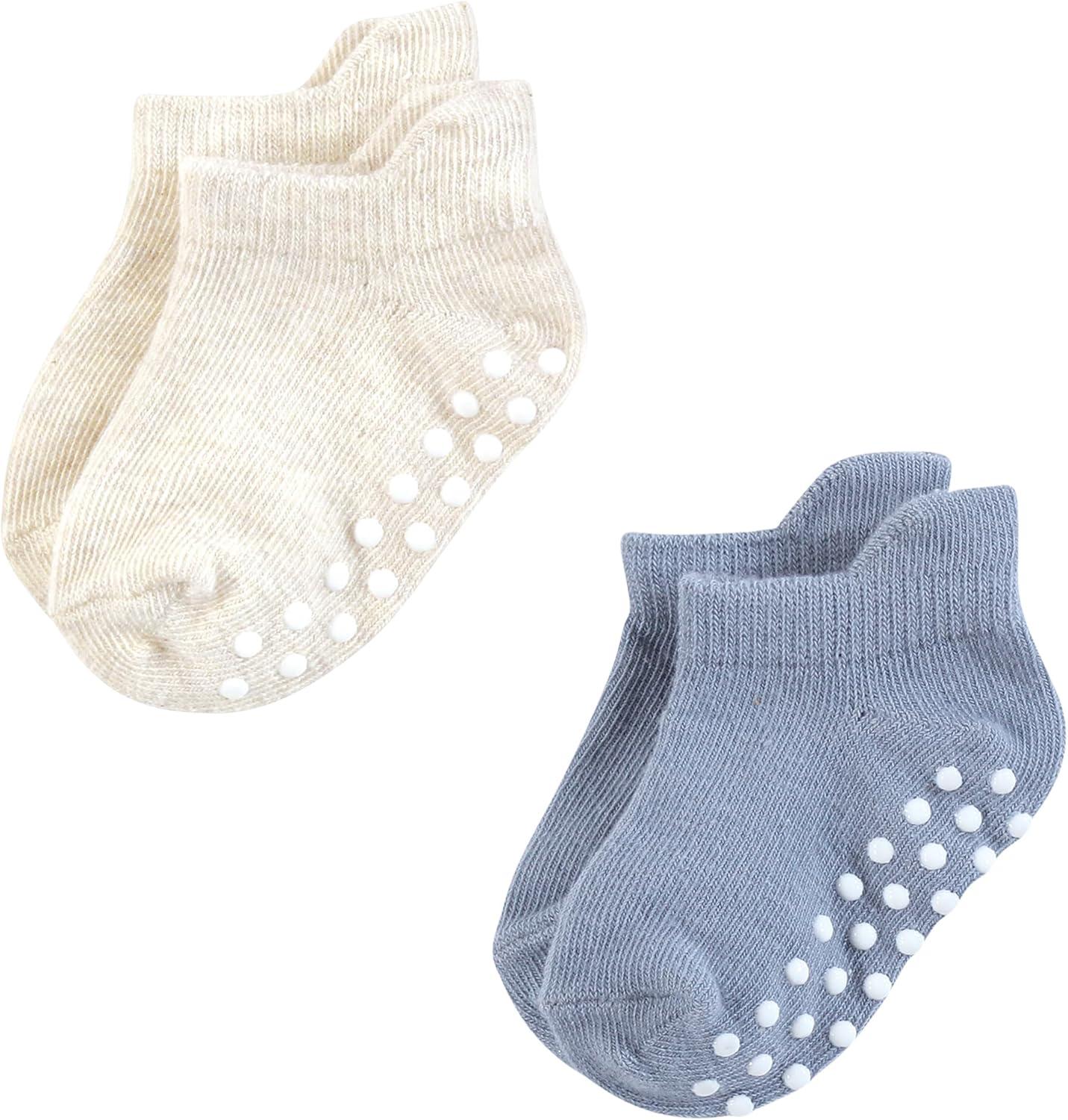 imageTouched by Nature Girls Unisex Baby Organic Cotton Socks with NonSkid Gripper for Fall ResistanceBlue Neutral