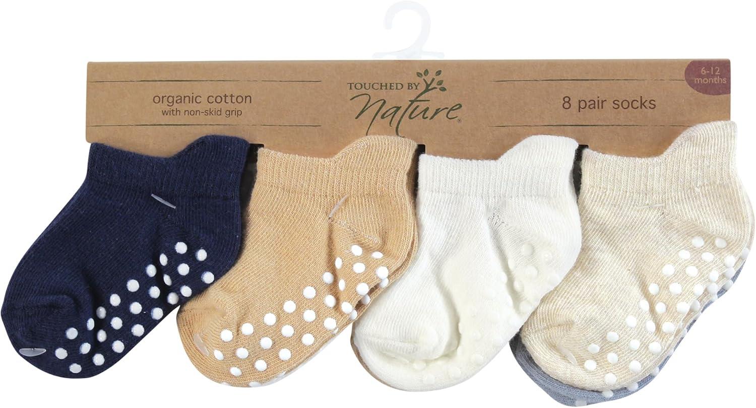 imageTouched by Nature Girls Unisex Baby Organic Cotton Socks with NonSkid Gripper for Fall ResistanceBlue Neutral