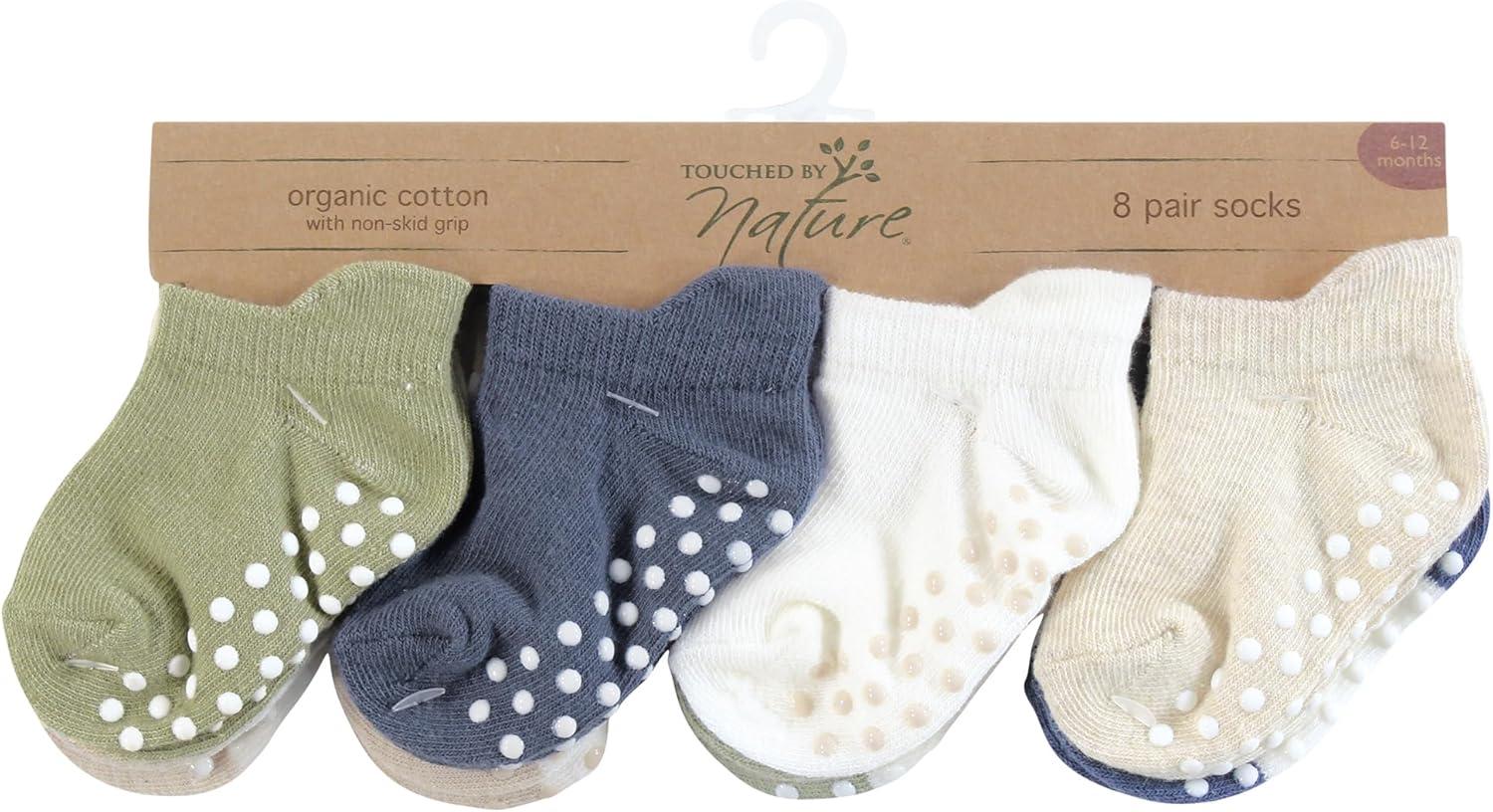 imageTouched by Nature Girls Unisex Baby Organic Cotton Socks with NonSkid Gripper for Fall ResistanceBlue Sage Neutral