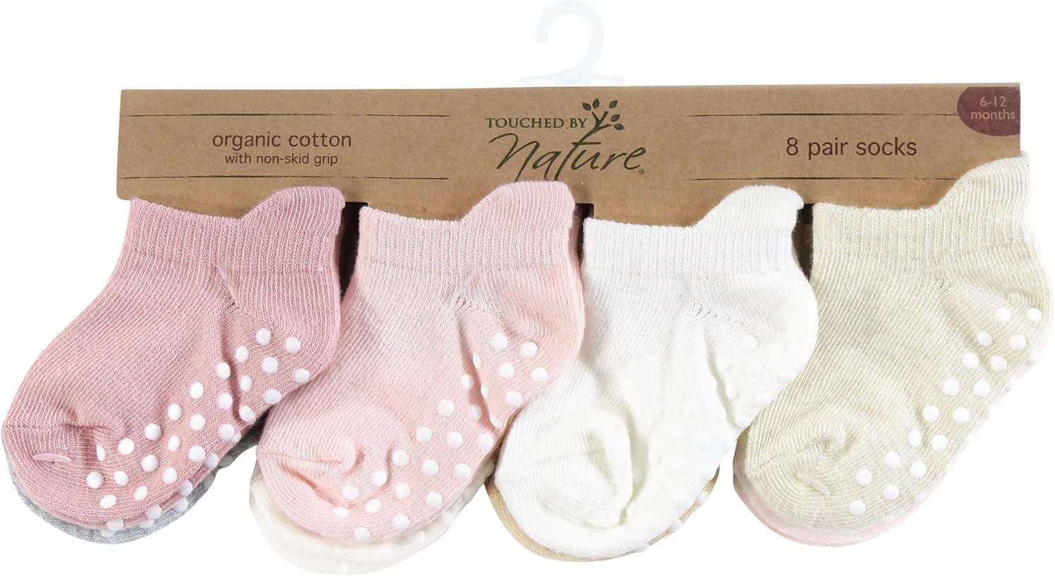 imageTouched by Nature Girls Unisex Baby Organic Cotton Socks with NonSkid Gripper for Fall ResistanceSoft Pink Neutral