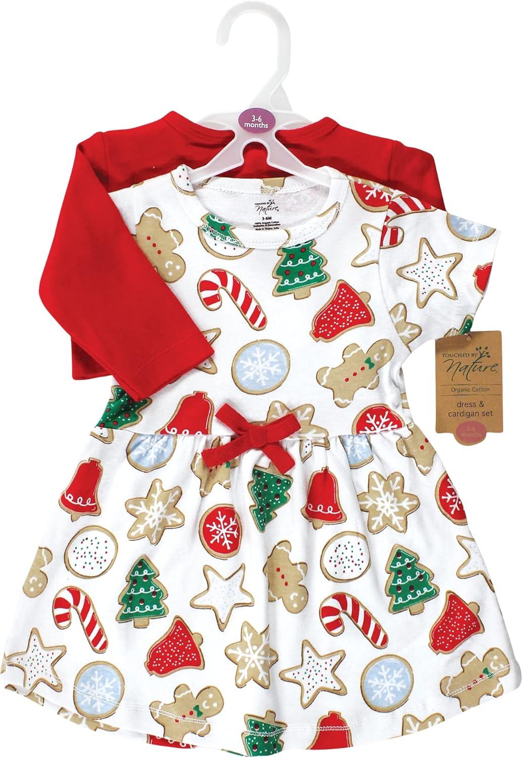 imageTouched by Nature Infant Toddler Girls Organic Cotton Dress and Cardigan Rainbows SunshineChristmas Cookies