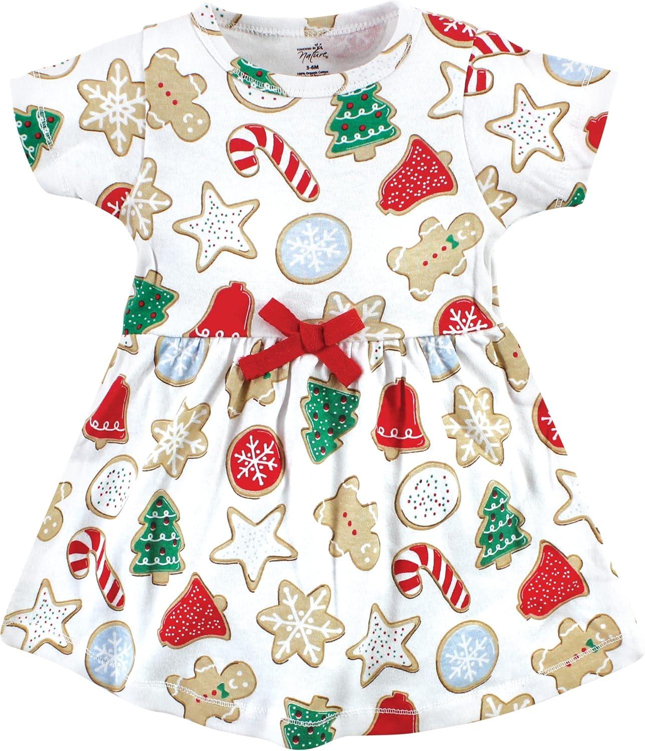 imageTouched by Nature Infant Toddler Girls Organic Cotton Dress and Cardigan Rainbows SunshineChristmas Cookies