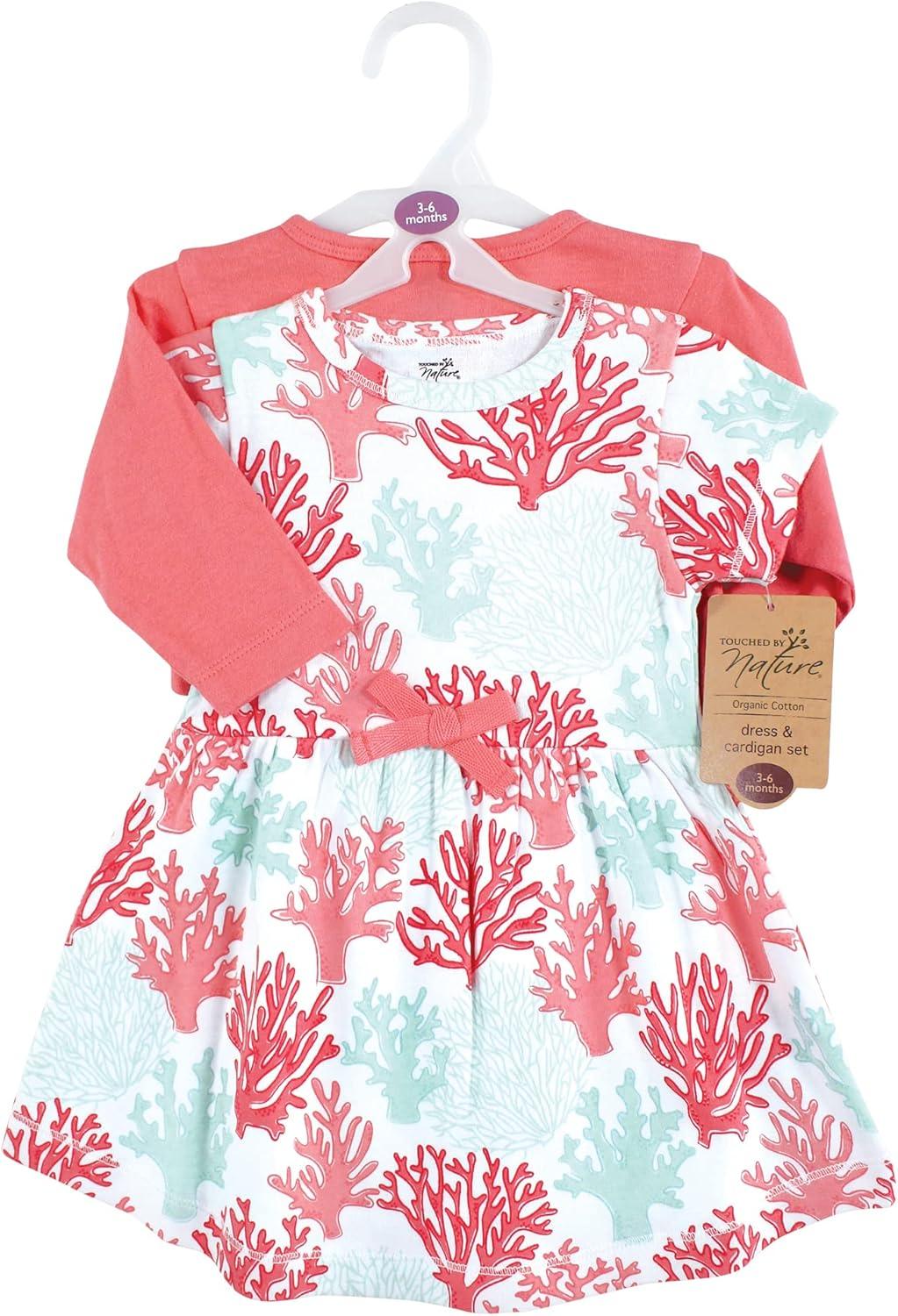 imageTouched by Nature Infant Toddler Girls Organic Cotton Dress and Cardigan Rainbows SunshineCoral Reef