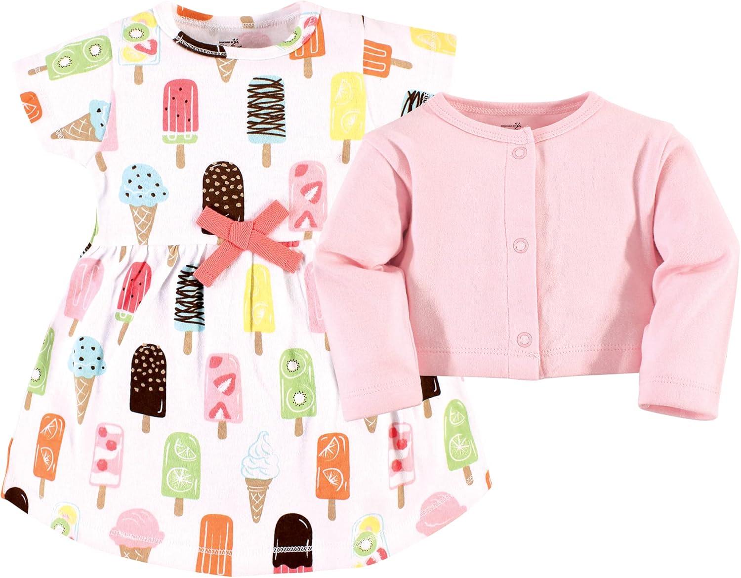 imageTouched by Nature Infant Toddler Girls Organic Cotton Dress and Cardigan Rainbows SunshinePopsicle