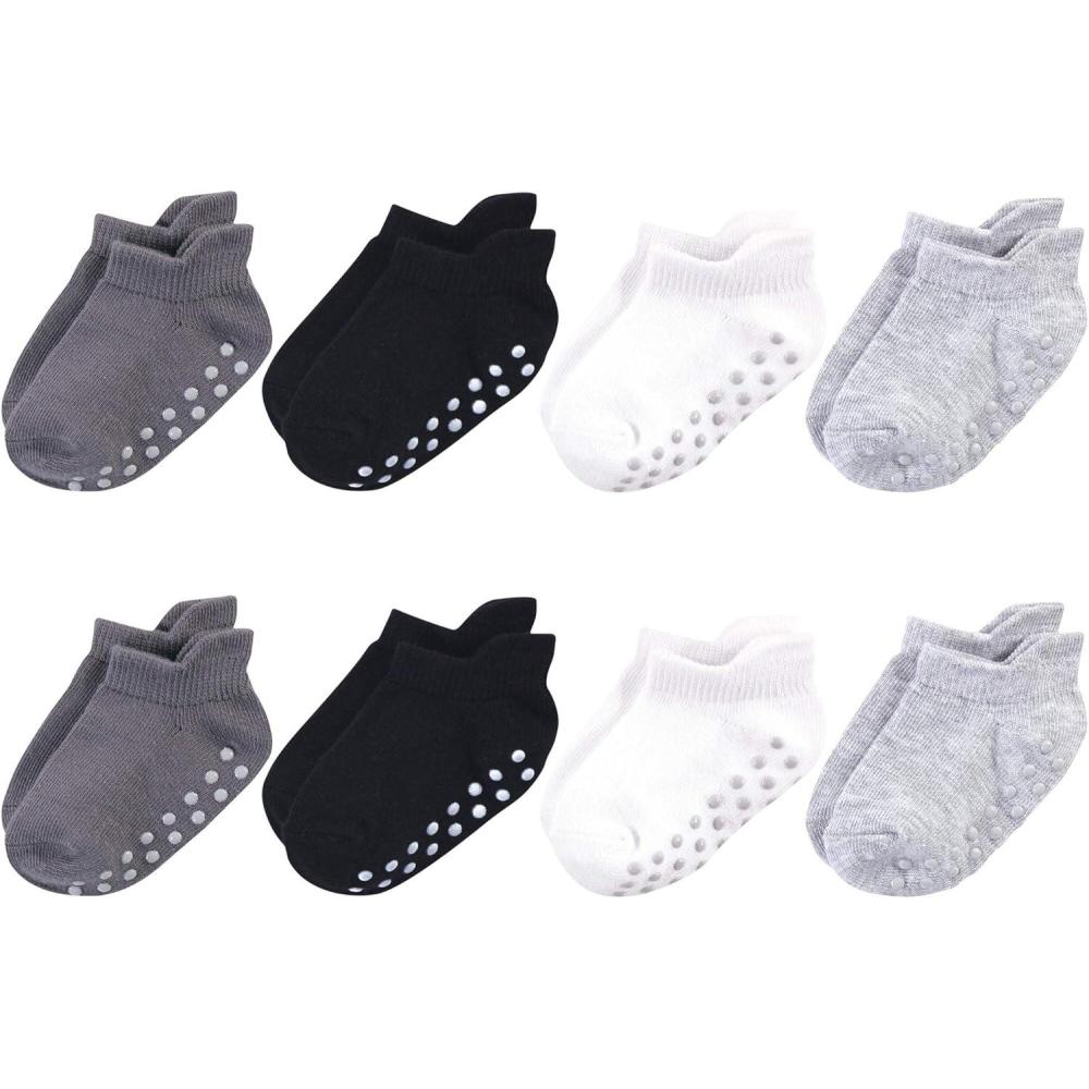 imageTouched by Nature Girls Unisex Baby Organic Cotton Socks with NonSkid Gripper for Fall ResistanceSolid Black Gray