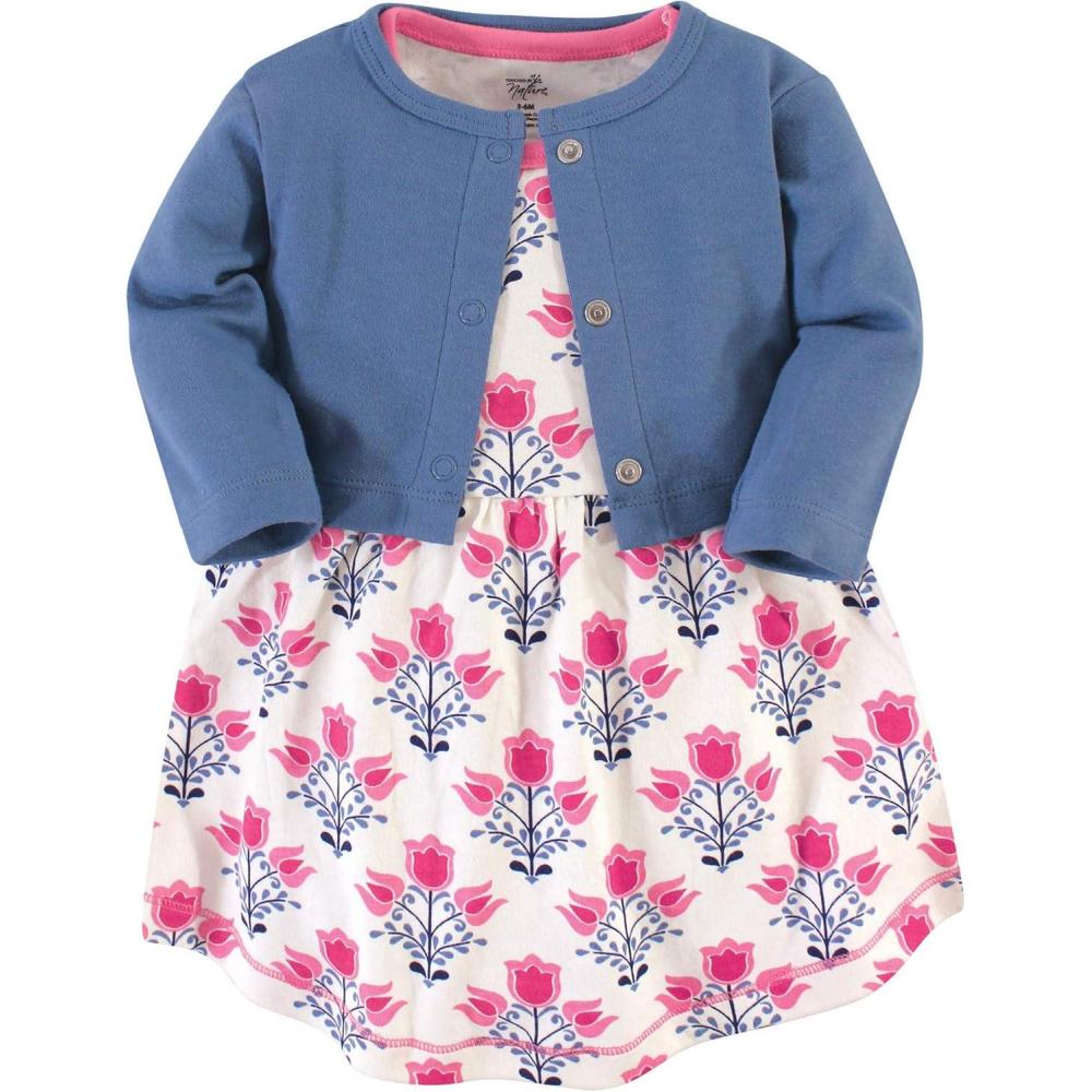 imageTouched by Nature Infant Toddler Girls Organic Cotton Dress and Cardigan Rainbows SunshineAbstract Flower