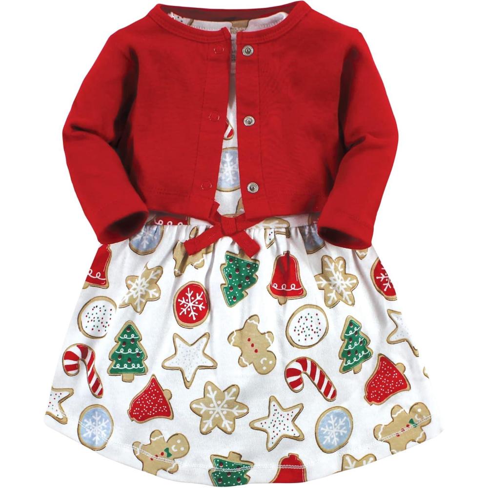 imageTouched by Nature Infant Toddler Girls Organic Cotton Dress and Cardigan Rainbows SunshineChristmas Cookies