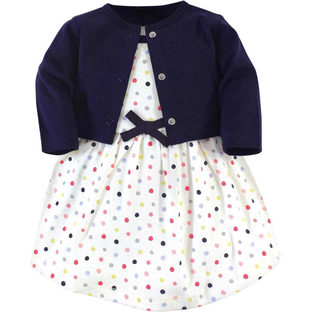 imageTouched by Nature Infant Toddler Girls Organic Cotton Dress and Cardigan Rainbows SunshineColorful Dot