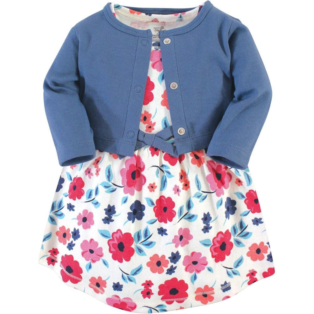 imageTouched by Nature Infant Toddler Girls Organic Cotton Dress and Cardigan Rainbows SunshineGarden Floral