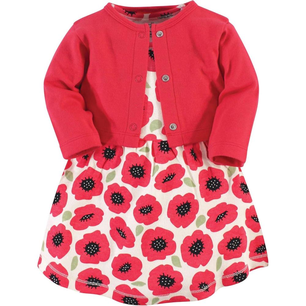 imageTouched by Nature Infant Toddler Girls Organic Cotton Dress and Cardigan Rainbows SunshinePoppy