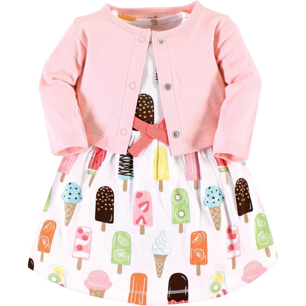 imageTouched by Nature Infant Toddler Girls Organic Cotton Dress and Cardigan Rainbows SunshinePopsicle