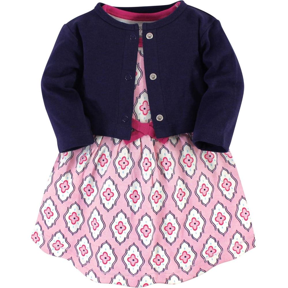 imageTouched by Nature Infant Toddler Girls Organic Cotton Dress and Cardigan Rainbows SunshineTrellis