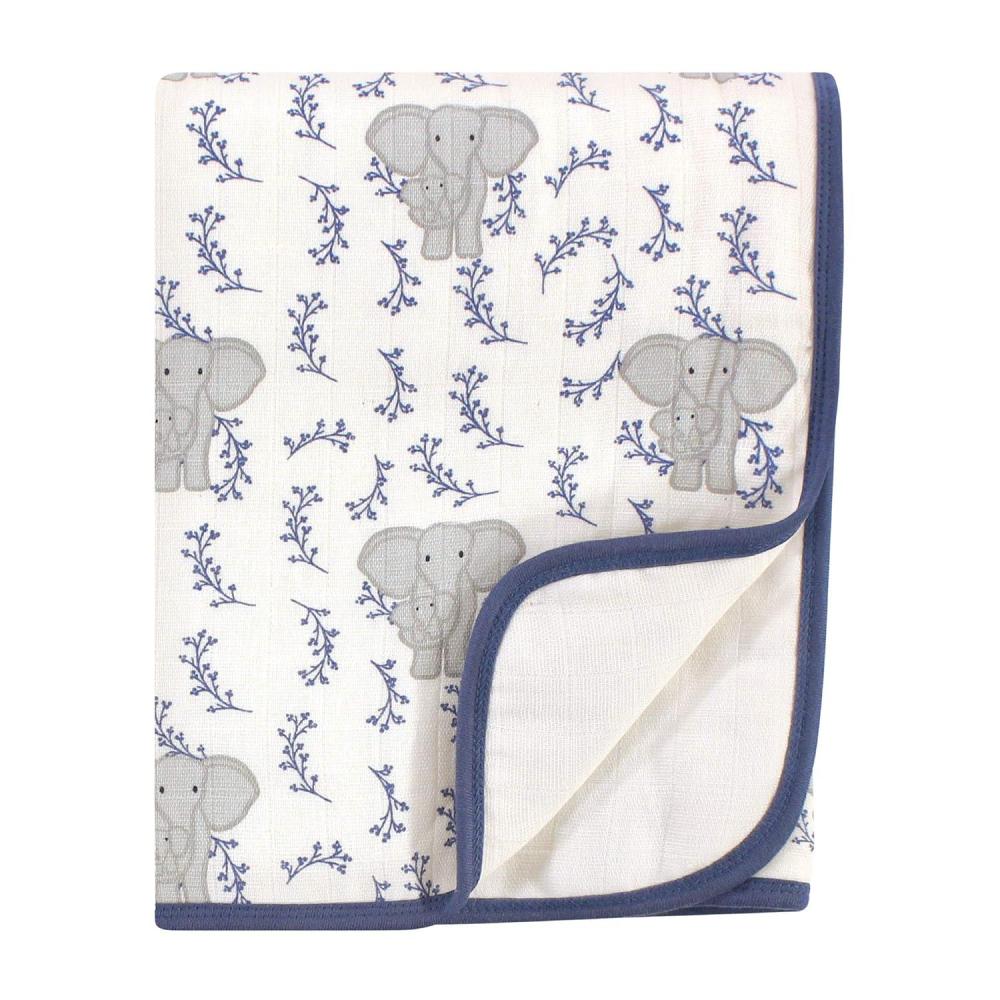 imageTouched by Nature Unisex Baby Organic Cotton Muslin Tranquility Blanket Blue Elephant One SizeBlue Elephant