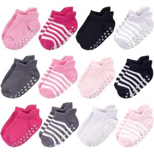 imageTouched by Nature Girls Unisex Baby Organic Cotton Socks with NonSkid Gripper for Fall ResistancePink Black