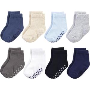 imageTouched by Nature Girls Unisex Baby Organic Cotton Socks with NonSkid Gripper for Fall ResistanceSolid Black Blue