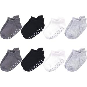 imageTouched by Nature Girls Unisex Baby Organic Cotton Socks with NonSkid Gripper for Fall ResistanceSolid Black Gray