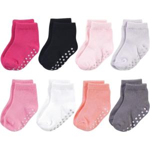 imageTouched by Nature Girls Unisex Baby Organic Cotton Socks with NonSkid Gripper for Fall ResistanceSolid Black Pink