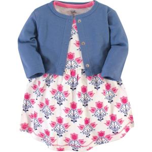 imageTouched by Nature Infant Toddler Girls Organic Cotton Dress and Cardigan Rainbows SunshineAbstract Flower